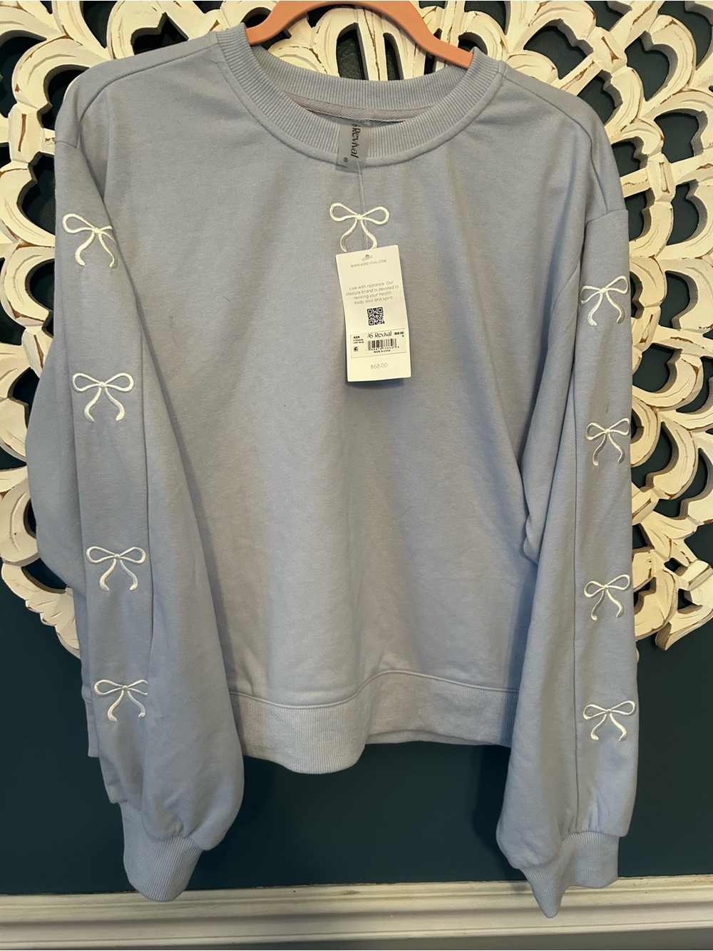 Everyday Bow-Detail Crewneck Sweatshirt - Light Blue